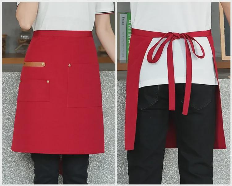 Унисекс водонепроницаемый холщовый полудлинный кухонный фартук с логотипом на талии