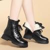 Women's British-Style Genuine Leather Ankle Boots - 2025 Autumn/Winter, Thick Sole, Velvet Wool Interior, Warm & Stylish.