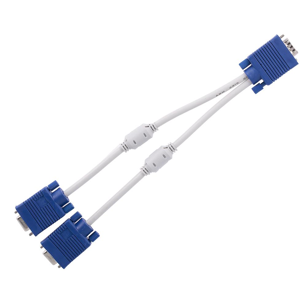 VGA Cable 1 Male to 2 Female VGA Adapter Cable for Desktop Laptop Projector STB with Dual Magnetic Ring