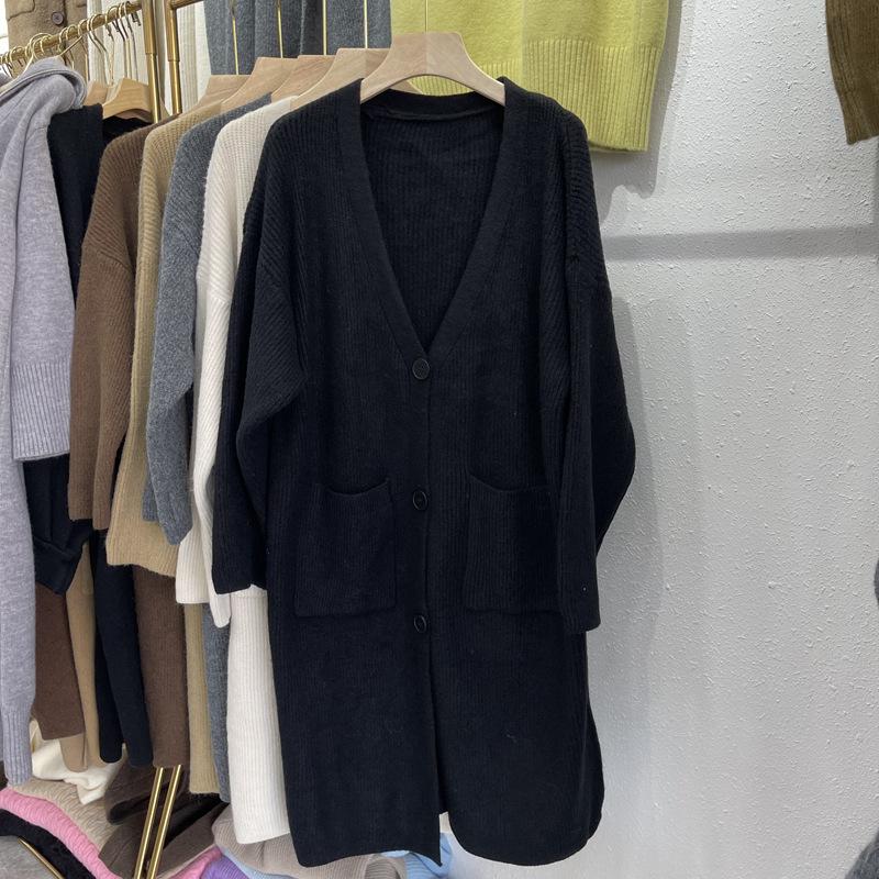 Свитер средней длины, кардиган, женская куртка в стиле ленивой вязки на осень и зиму, свитер выше колена, свободный вязаный свитер, верхняя одежда