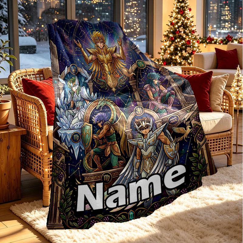 Custom Name Personalized Saint Seiya Print Blanket, Home Decor, Bedroom, Sofa, Camping, Couch, Gifts for Birthday Christmas