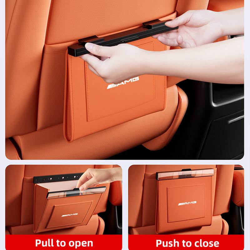 NRZV5 Car Garbage Bag With Back Seat Hanging Magnetic Adsorption Waterproof Leather Accessories Car Decal For Mercedes Benz AMG W214