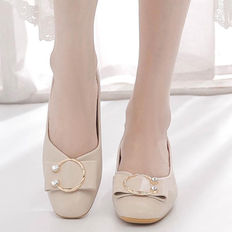 Туфли женские весенние и осенние женские туфли-лодочки однотонные с квадратным носком и неглубоким горлом с металлическими украшениями женские