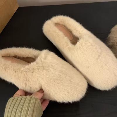 Зимние женские теплые мультяшные домашние тапочки, лаконичные туфли с закрытым носком, женские удобные пушистые балетки, шлепанцы