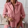 Women Spring Autumn Long Sleeve Lapel Solid Color Loose Irregular Long Shirt Blouse Top