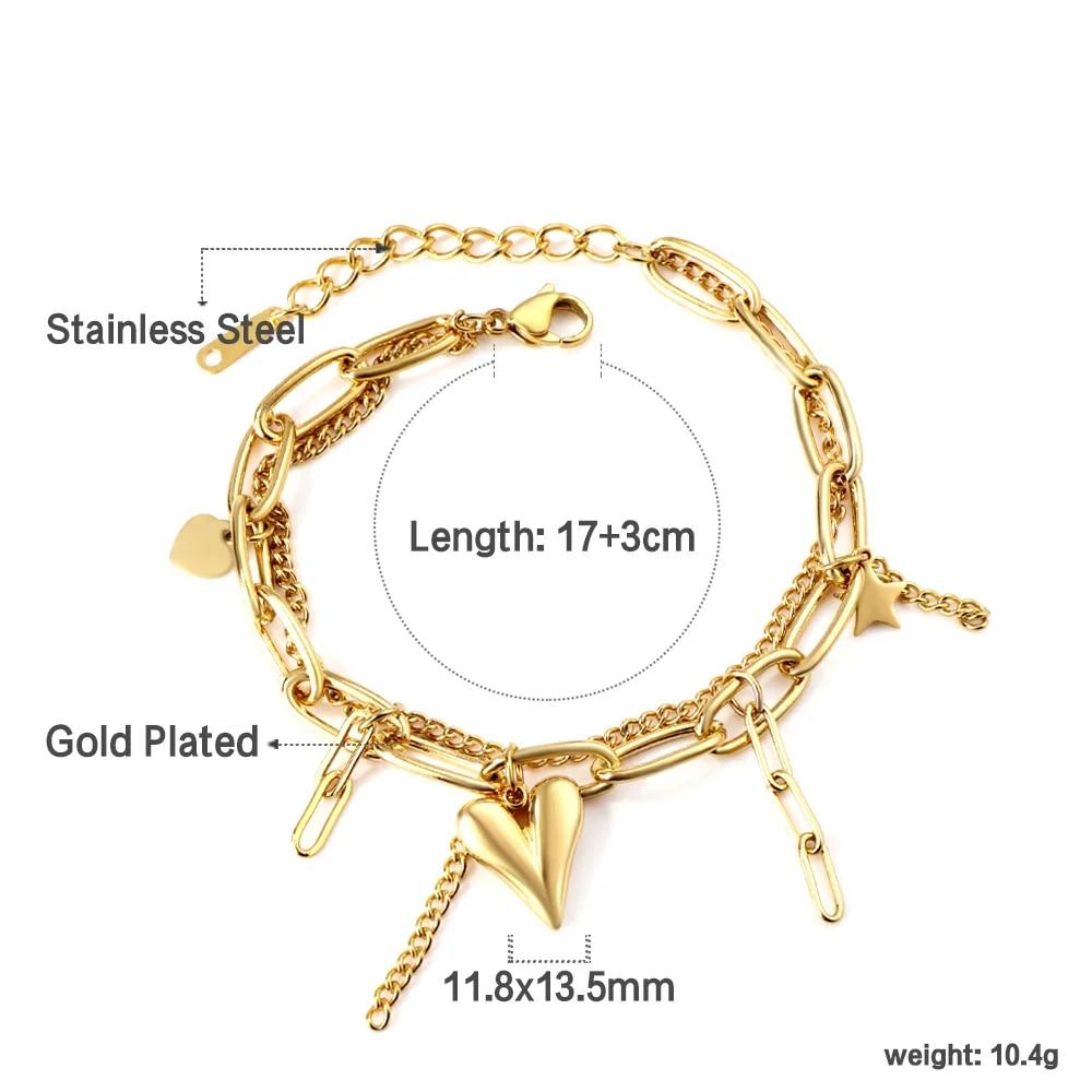 LUXUSTEEL браслет-подвеска в виде сердца и монеты из нержавеющей стали для женщин и девочек, золотой цвет, кубинский браслет-цепочка, ювелирное изделие, подарок 20 см