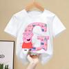 Peppa Pigs T-shirt for Children Cartoon Letter A-Z Tee Top Kawaii Anime Round Collar Clothes Boys Girls White Clothing Kids Gift