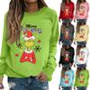Women's Fashion Casual Long Sleeve Solid Color Christmas Printed Round Neck Top Sweatshirt