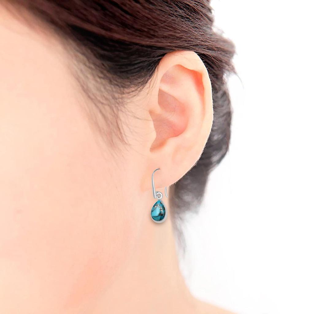 Серьги с натуральными голубыми медными бирюзовыми драгоценными камнями Стерлингового серебра 925 пробы с драгоценными камнями в форме груши Серьги-подвески ручной работы для женщин и девочек