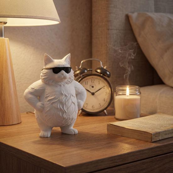 Забавная Крутая Статуэтка Кота 3D Печатная Милая Кошка в Солнечных Очках Фигурка Причудливый Котёнок Украшение для Рабочего Стола Подарки для Любителей Кошек