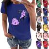 Women's Casual High Heels Floral Print Casual Short-sleeved T-shirt Pullover Round Neck Short-sleeved Top
