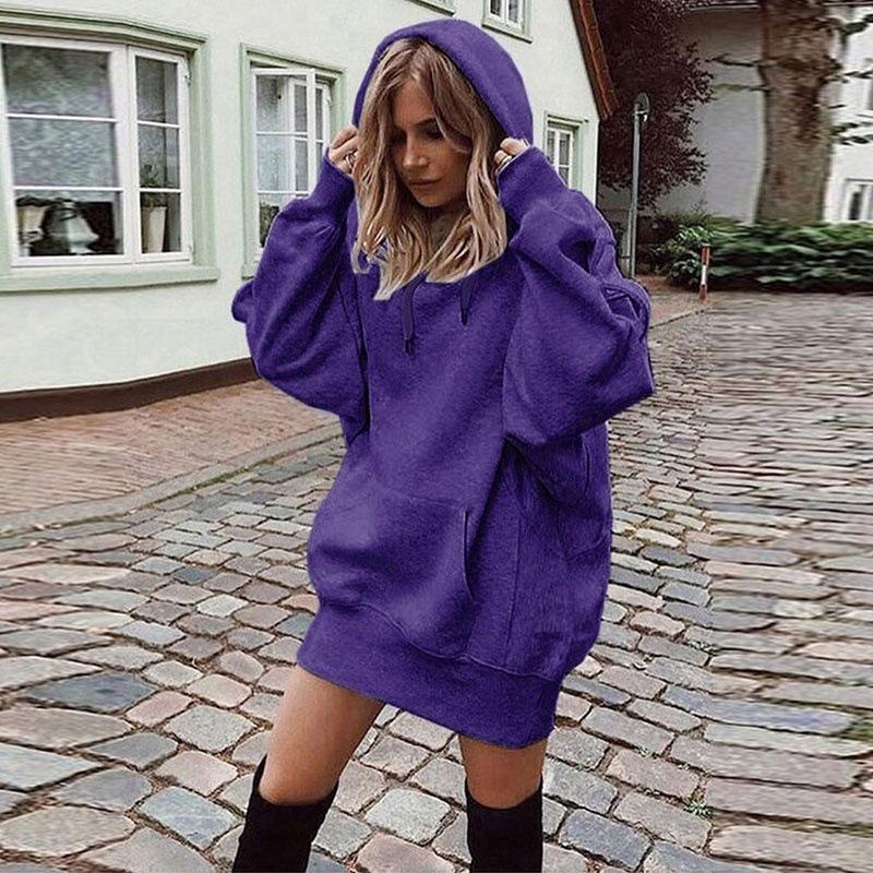 Fashion Trend Ladies Solid Color Loose Long Sleeve Thickened Hoodie Woman