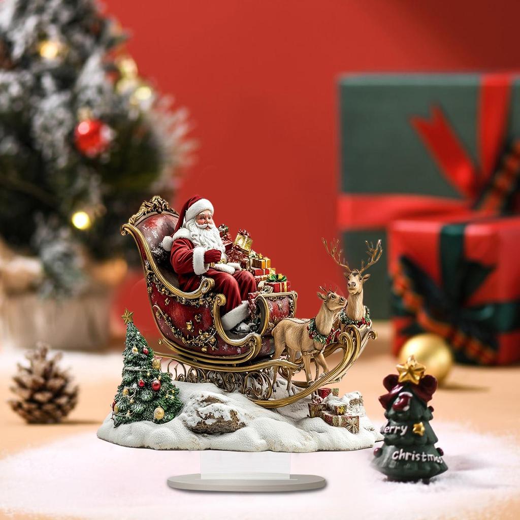 Flat Acrylic Christmas Reindeer Sleigh Santa Figurine Christmas Santa Claus on Sleigh Decoration Holiday 2025 Party Supplies