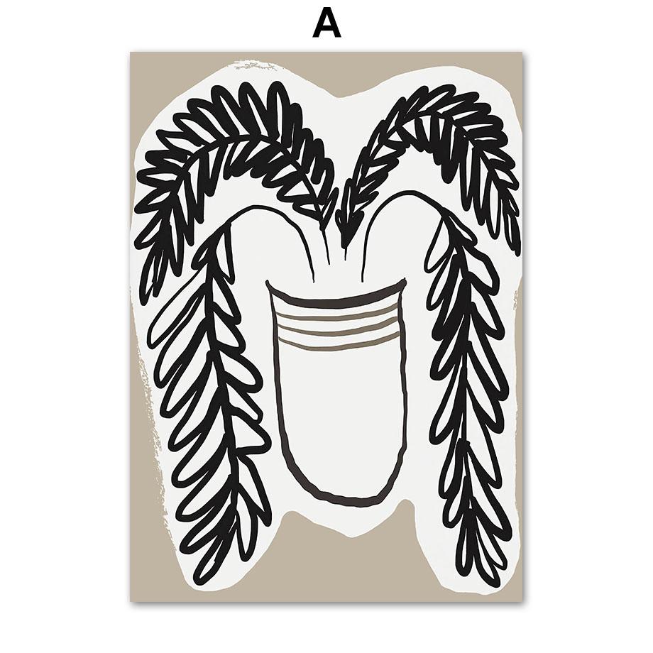 Абстрактные линии пион горшечные растения девушка портретные плакаты и принты настенная живопись на холсте для гостиной декоративные картины