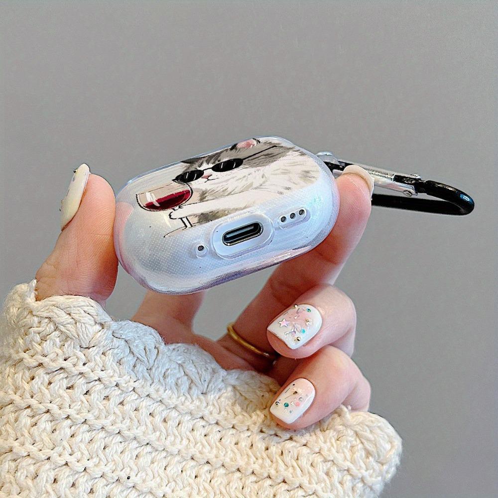 Защитный чехол для наушников с кошачьей тематикой для Airpods 3/4/PRO/PRO 2/PRO 3 с противоскользящей матовой текстурой и D-образным карабином