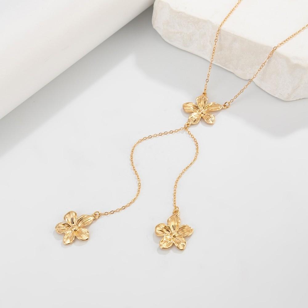 Gold Flower Pendant Necklace Punk Flower Tassels Earrings Vintage Y-shaped Chain Necklace  Women