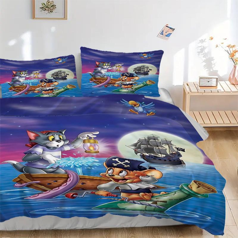 3pcs Pirate Adventure Tom and Jerry Quilt Cover Set - Soft and Cozy Bedroom, Guest Room and Dorm Decorative Bedding 3-Piece Set 1 Quilt Cover + 2