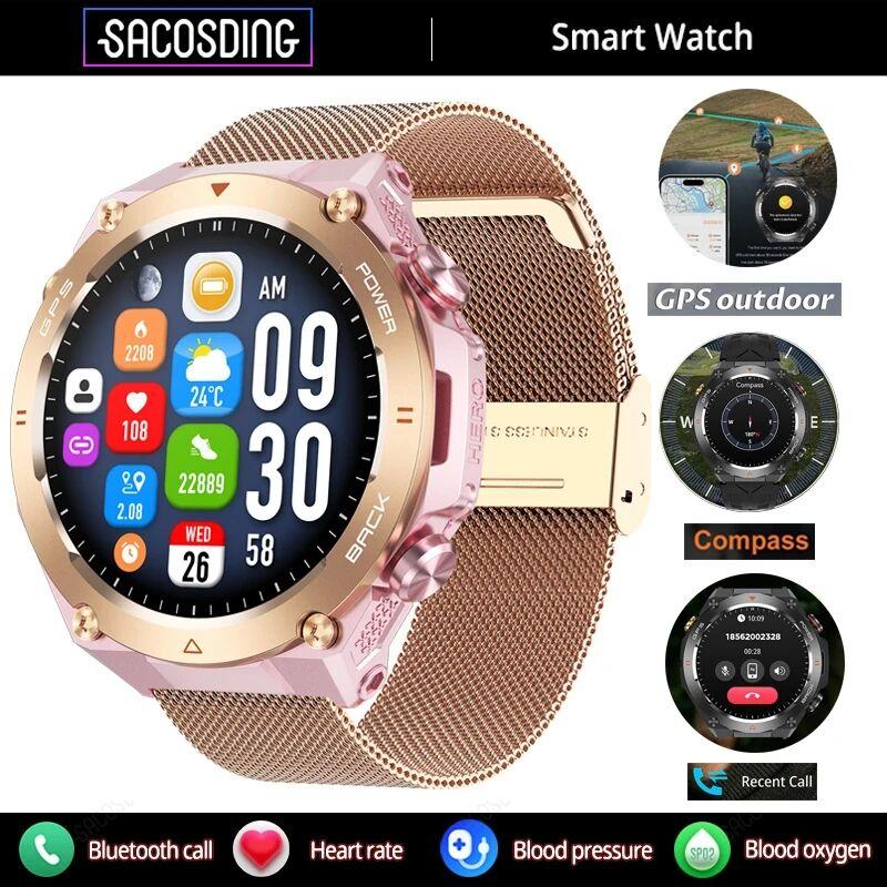 SACOSDING GPS Track Мужские умные часы Компас Высота Давление Спорт Фитнес Bluetooth Talk Умный браслет 650 мАч Длительный срок службы 2024 Новинка