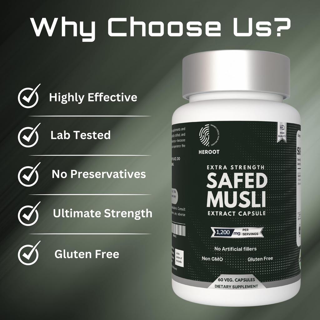 Safed Musli Extract Capsules by Heroot - Extra Strength, Maximum Performance, Increased Libido & Vitality 60Ct.