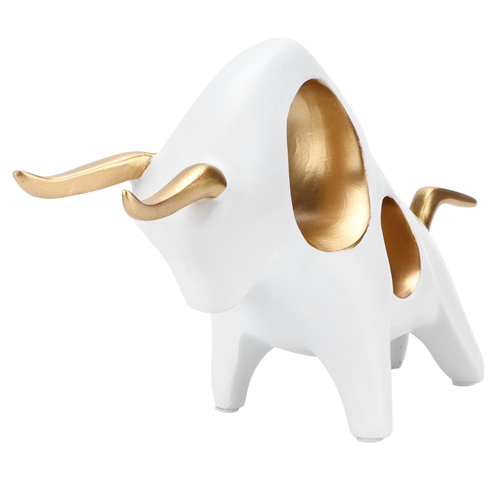 Bull Sculpture Golden EcoFriendly Hand Carving Synthetic Resin Animal Statue for Home Livingroom