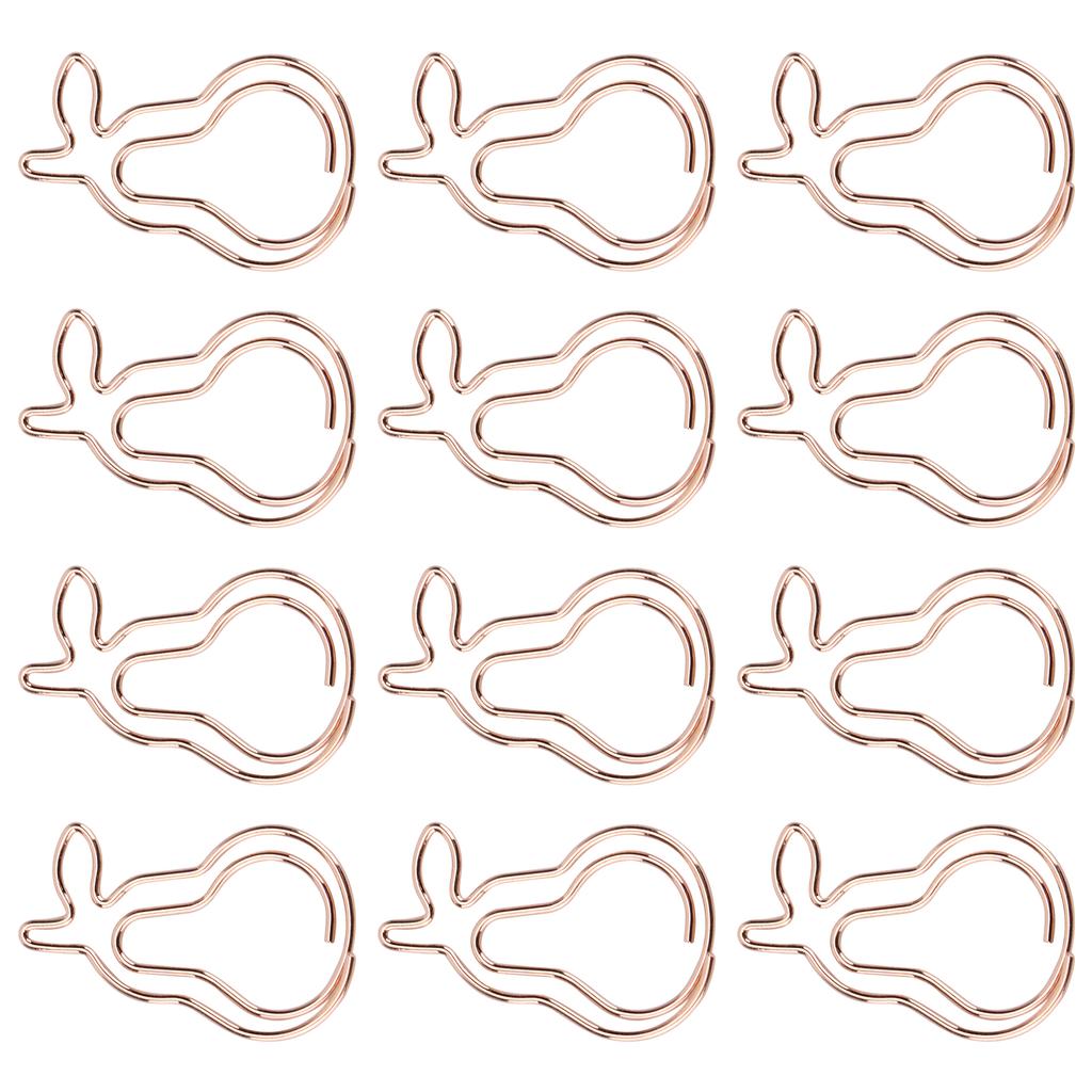 12pcs Professional Cute Pear Shaped Paper Clip Document Organizing Paper Clip (Rose Gold)