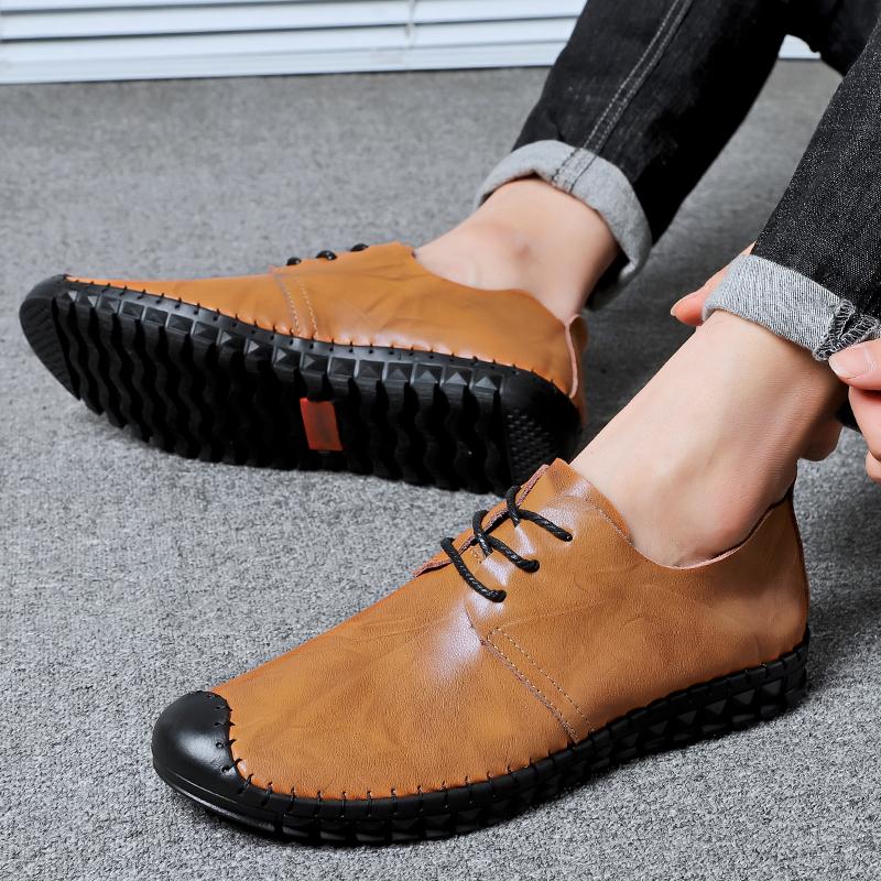 Italian Casual Men's Soft Genuine Leather Shoes Fashionable Minimalist Style Office Driving Outdoor Leisure Business Brown