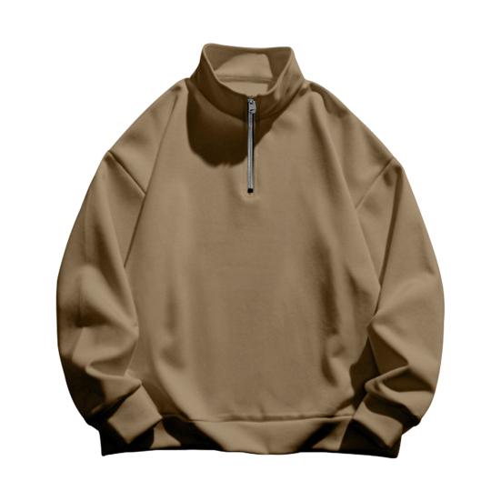 Мужская толстовка с застежкой-молнией и воротником-стойкой, с длинными рукавами, однотонный пуловер средней длины, спортивный повседневный топ, легкая одежда для путешествий, офиса, повседневной носки