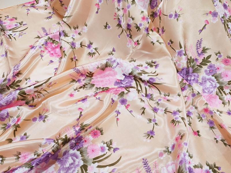 Большая Цветочная Ткань из Шелкового Сатина для Ципао, Подкладки и Ленты для Головного Убора