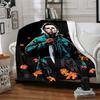 1Pc Halloween Horror Icon Flannel Blanket, Soft And Comfortable, Casual Warm, Camping Travel, Christmas, Halloween Xmas Gift L175