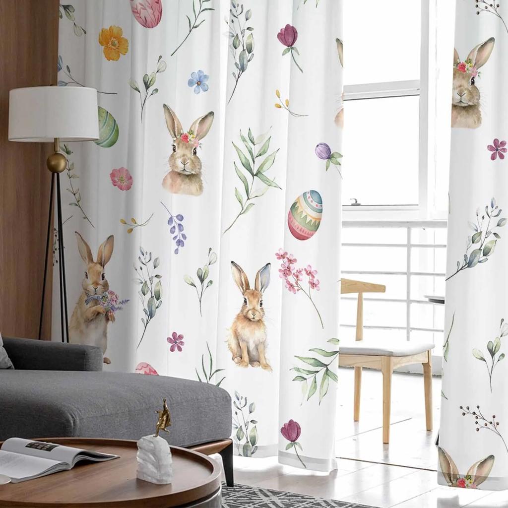 Пасхальные яйца, кролик, весенние цветы, прозрачные шторы для гостиной, кухни, оконные шторы, тюлевые занавески для спальни, вуали