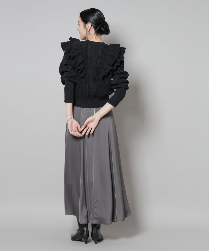 Nano Universe Ruffle Cable Knit F Women's Pullover, 010, Black, 669-5222324