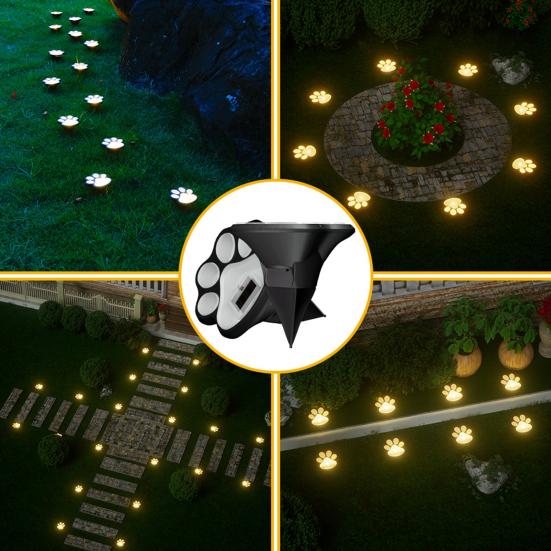 Solar Dog Paw Print Lawn Light, LED Garden Stake Light, Waterproof Outdoor Decorative Footpath Light for Yard Patio, Walkway Landscape Lighting