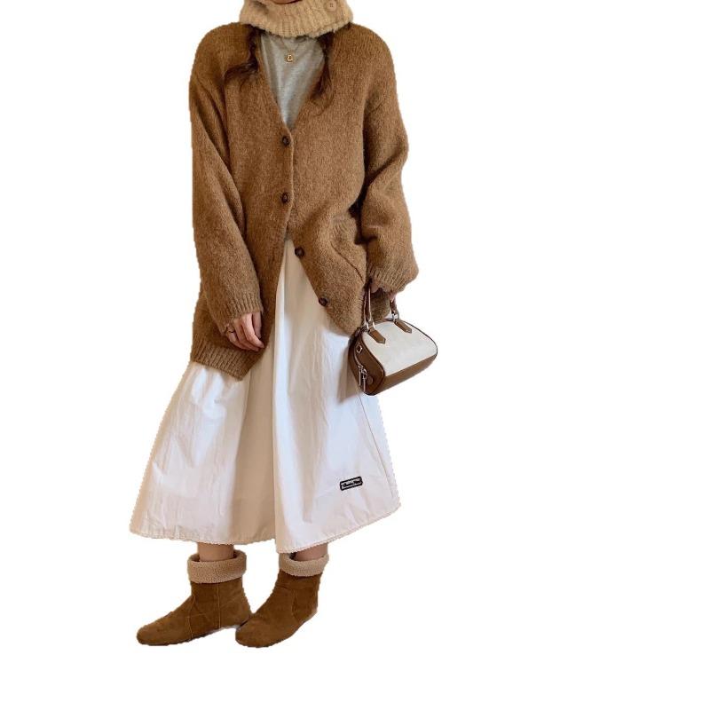 Новый свободный ленивый стиль большой размер повседневный вязаный кардиган универсальный базовый вязаный топ куртка женский