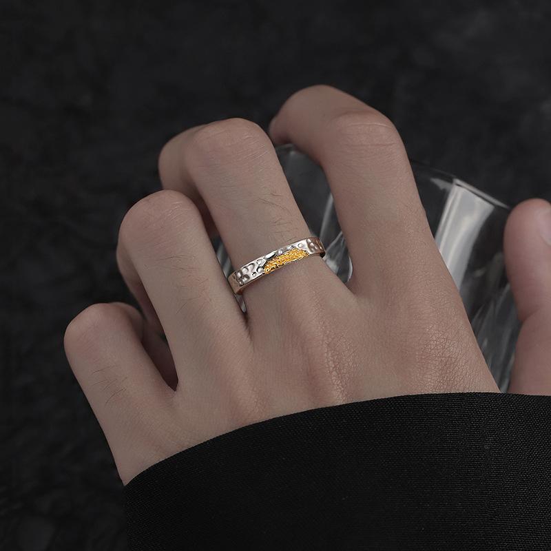 Винтажное золотое кольцо с нерегулярным рисунком ямы, мужские ювелирные изделия, модное индивидуальное мужское одиночное кольцо, серебро 925 пробы, аксессуары для мальчиков