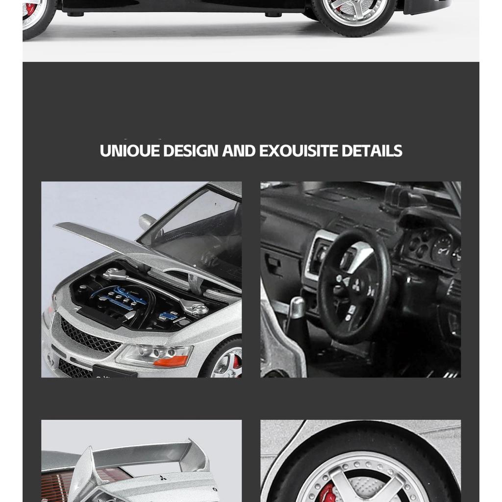 1/24 Модель спортивного автомобиля из сплава Mitsubishi Lancer Evolution Литые металлические гоночные автомобили Модель автомобиля Звук и свет Детские игрушки Подарок