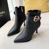 2025 Fleece-Lined Pointed Toe Stiletto Ankle Boots for Wide Feet - Trendy & Slimming Women's Autumn/Winter Heels