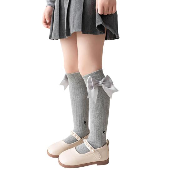 1 пара детских хлопковых гольфов с бантиками до колена, хлопковые длинные носки, очаровательные дышащие носки до середины икры для малышей 3-12 лет