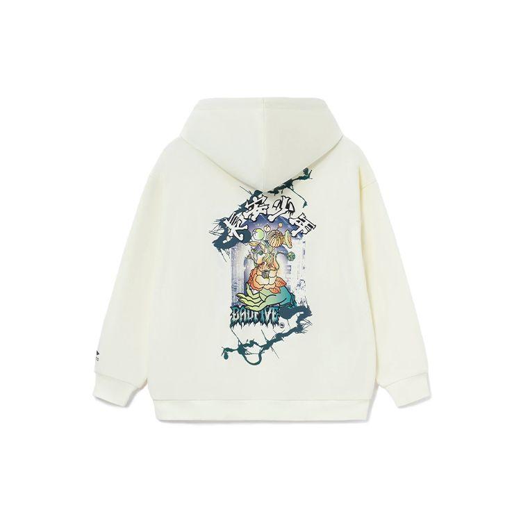 Li Ning Badfive Changan Молодежная вышитая толстовка с капюшоном с принтом унисекс белая AWDRF91-3