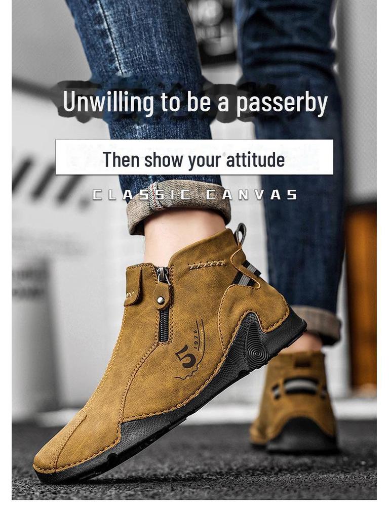 Осень/Зима 2023 Мужские кожаные высокие ботинки Martin большого размера Octopus Zipper Outdoor