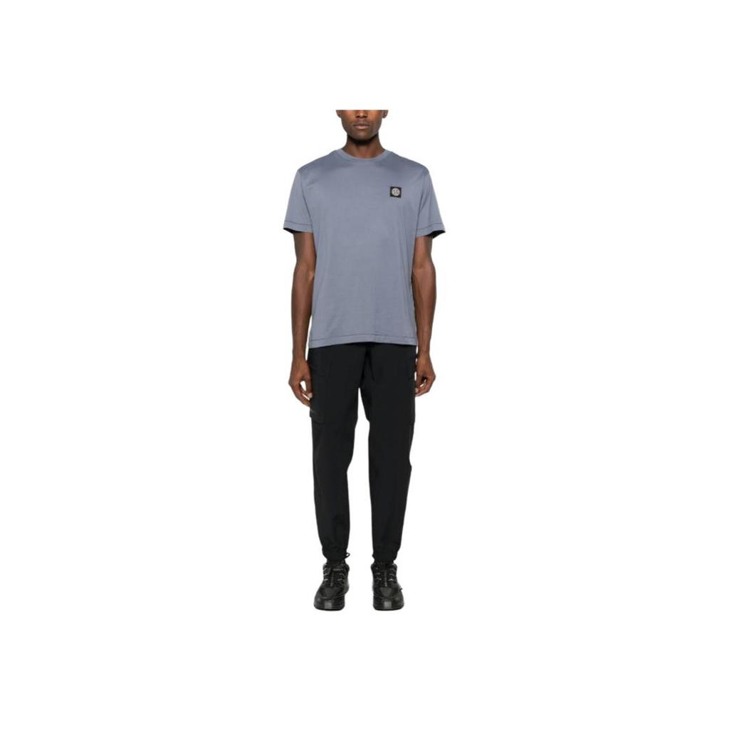 STONE ISLAND Мужская футболка с коротким рукавом, однотонная, с круглым вырезом и логотипом компаса, синяя 811524113-V0046