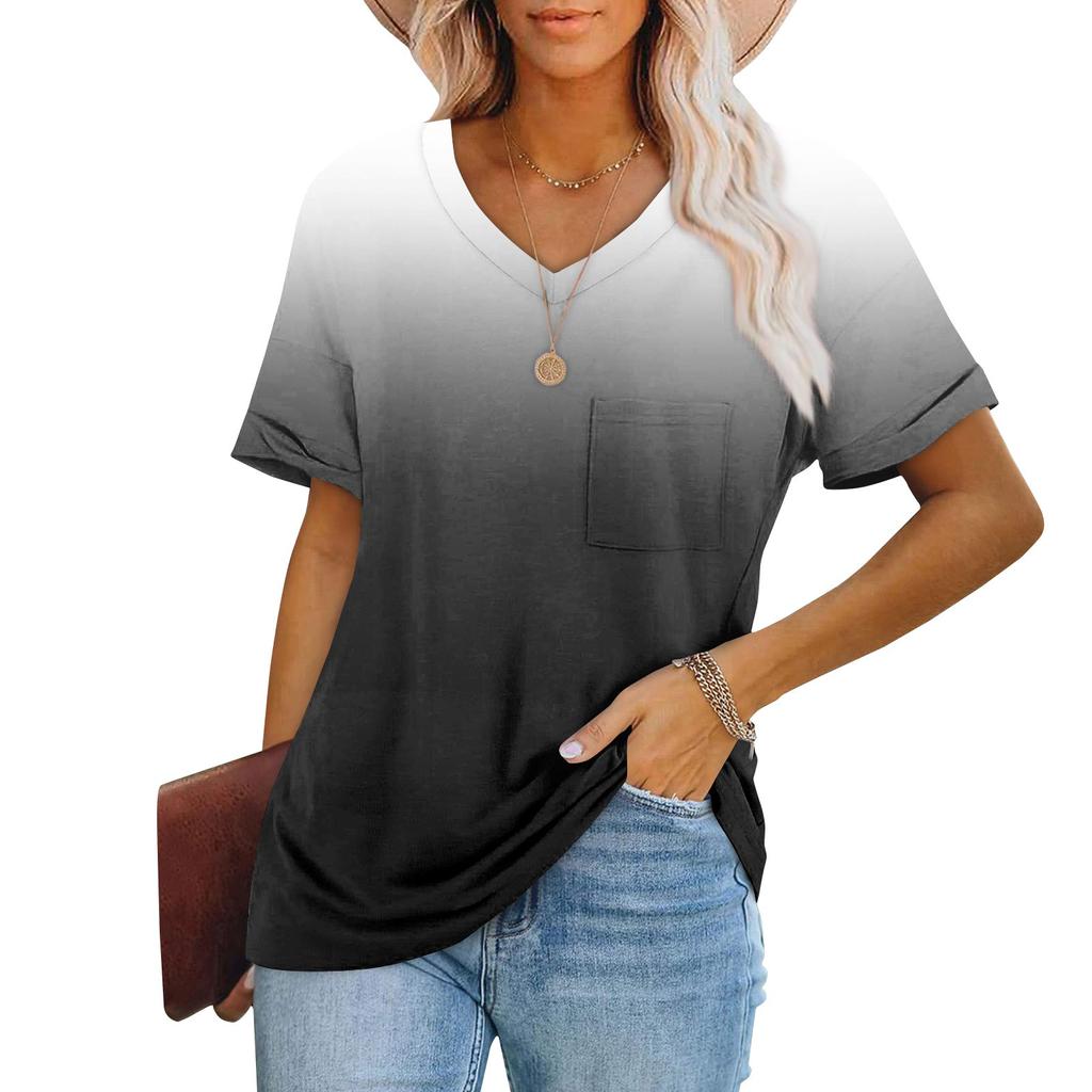 Womens T Shirts Short Sleeve V-Neck Shirts Cute Fit Summer Casual Tee Tops