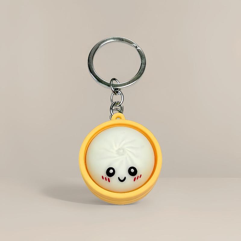 Funny Dumpling Baozi Keychains 6Pcs Pack with Steamer Random Color Novelty Key Holders for Travel Bag Decor Gifts