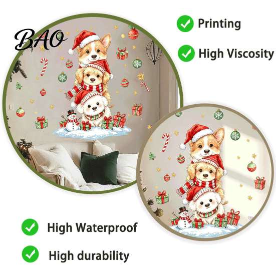 Watercolor Puppy Wall Stickers Christmas Decals, Stacked Dogs Stickers, Self?Adhesive PVC Xmas Reusable Door Decals for Bedroom Living Room