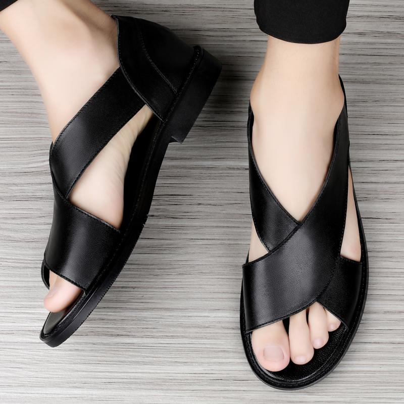 Men Casual Shoes Summer Beach Shoes Men Sandals Leather Brown Black Sandals for Men Outdoor Casual Shoes Flats Shoes Men Slipper