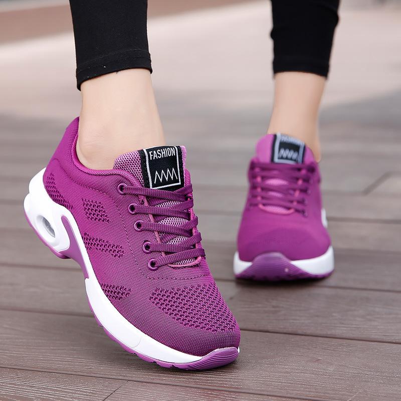 Large size women's shoes sports shoes summer running shoes fashion air cushion fly-woven shoes hollow fly-woven breathable mesh shoes