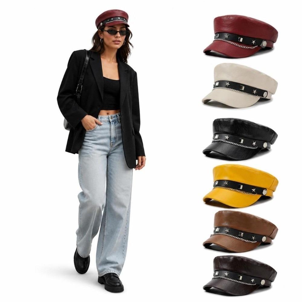 PU Leather Baker Boy Cap Solid Color Beret Hat Fashion Newsboy Hat Street Style