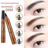 Bilingual Four-Prong Liquid Eyebrow Pen - Micro-Carved Korean Style, Long-Lasting, Sweatproof & Waterproof.