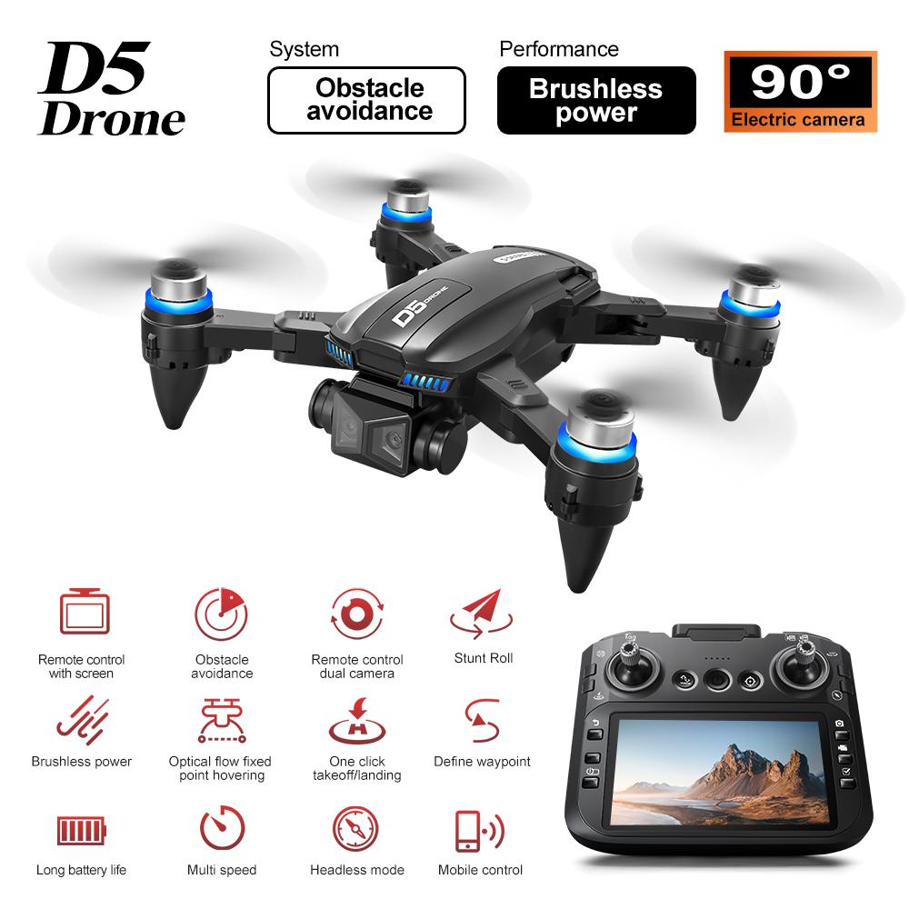 New D5 Drone 8K Professional HD 360° Dual Cameras 5G WIFI Brushless Motors Obstacle Avoidance FPV Foldable Quadcopter Boys Toys