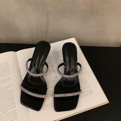 Высококачественные тапочки со стразами, женская одежда, лето 2024, новые французские феи, модные босоножки на высоком каблуке