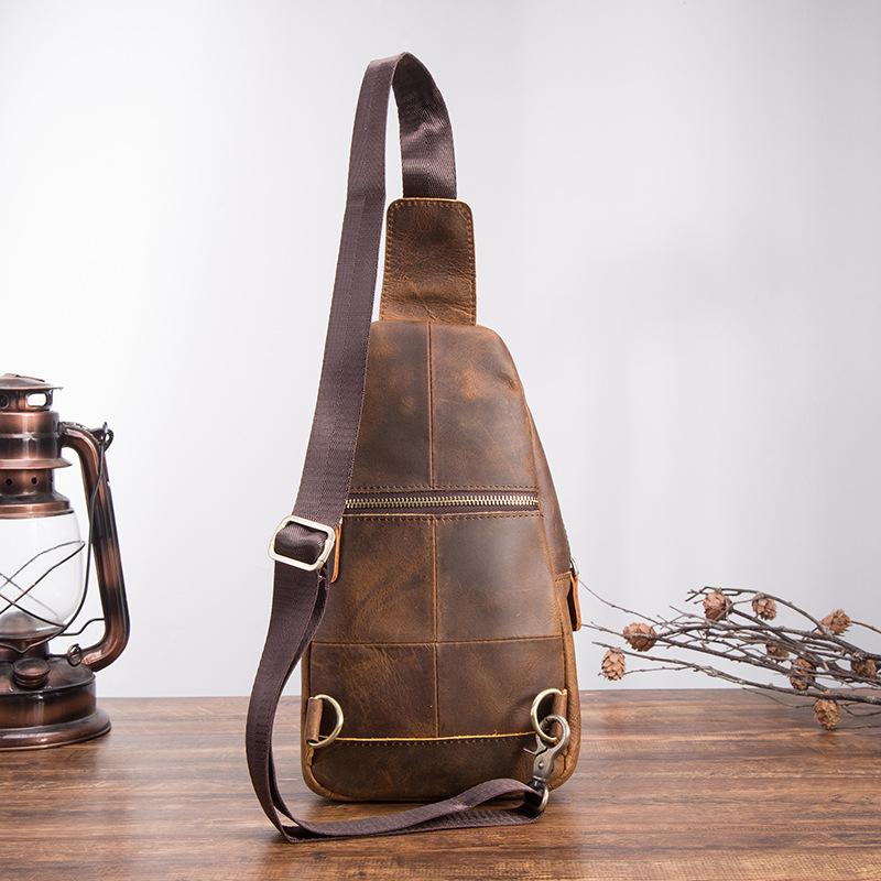 Мужская кожаная повседневная модная треугольная сумка на ремне на груди, коричневая дорожная дизайнерская сумка на одно плечо, мужская сумка через плечо